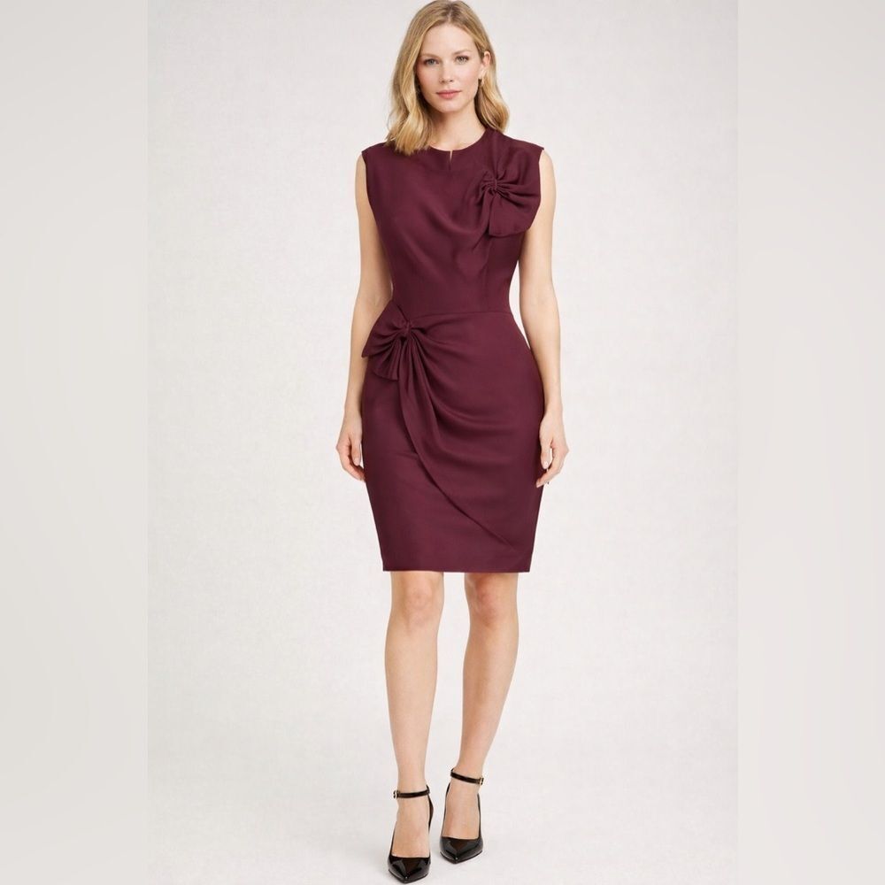 DVF Diane Von Furstenberg burgundy gathered bow detail silk dress 2